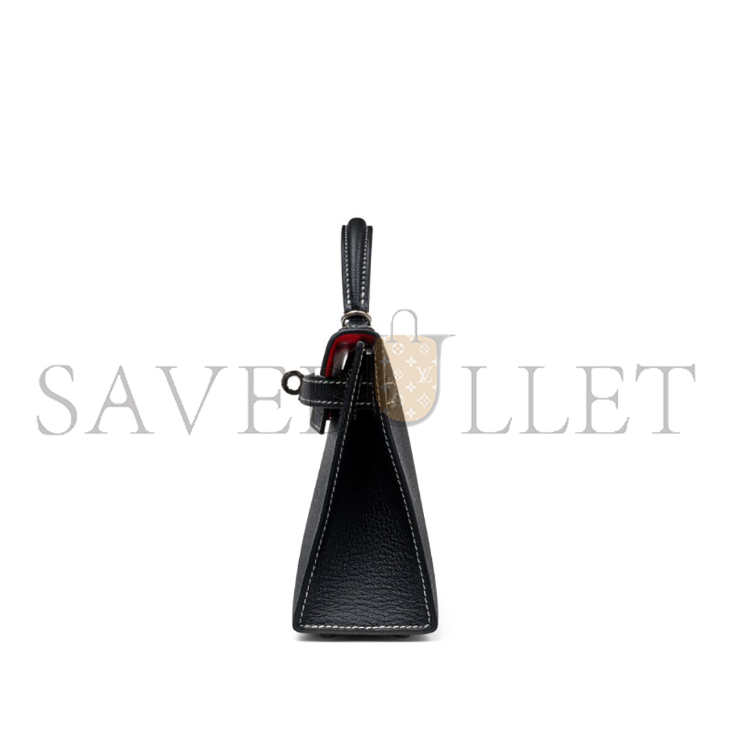 HERMÈS MASTER BLACK AND ROUGE DE COEUR BI-COLOR CHÈVRE MYSORE MINI KELLY II PALLADIUM HARDWARE (19*12*5.5cm)